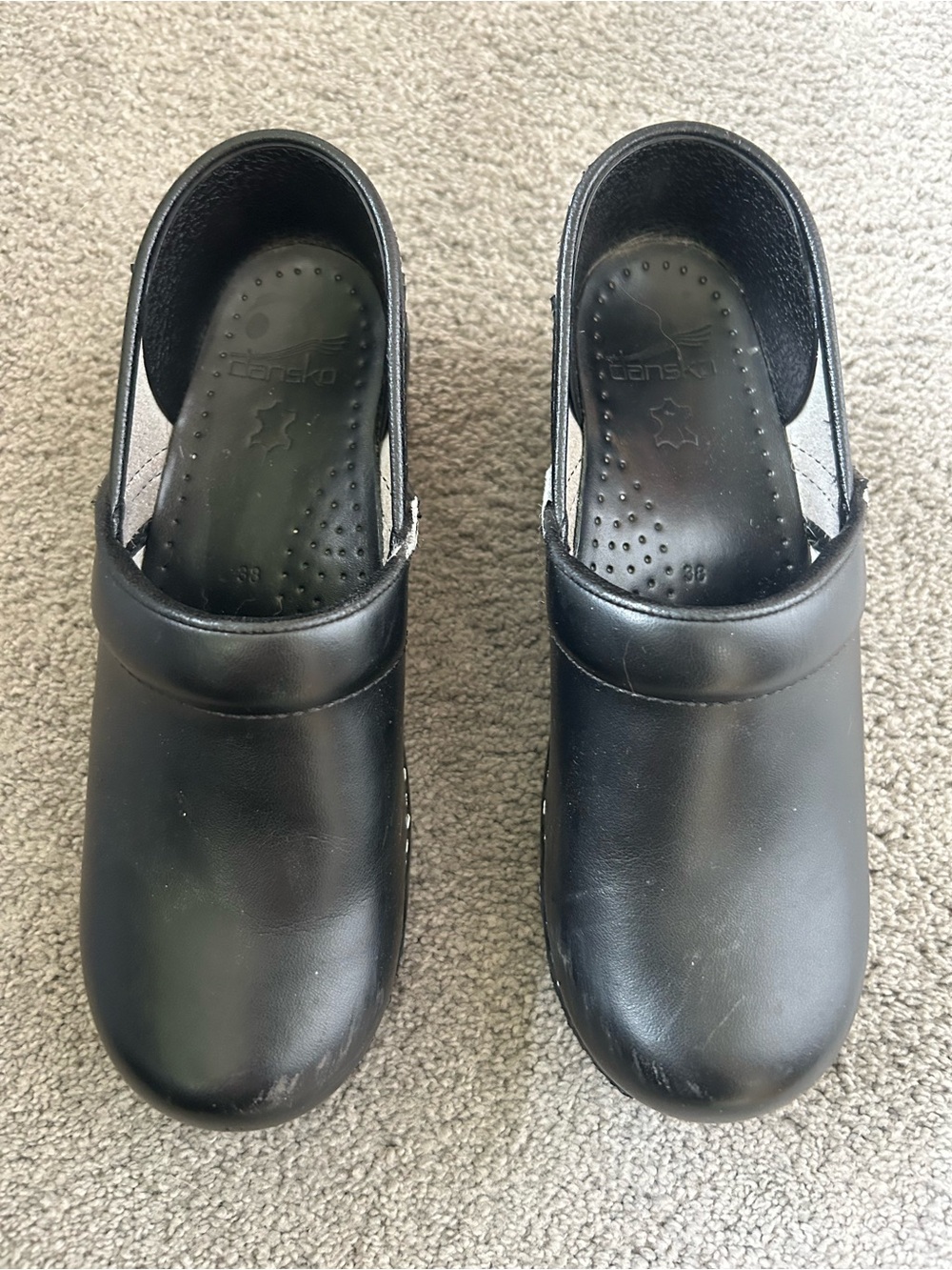 Dansko Black Leather Professional Slip-On Clogs
